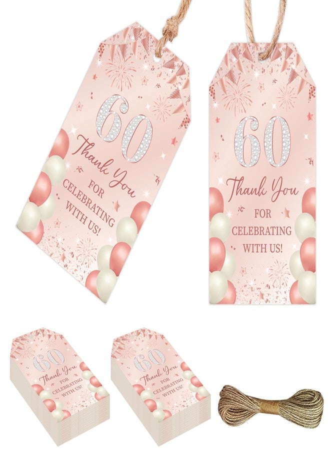 Serencatcher Rose Gold 60th Birthday Decorations for Women- 50pcs Thank You for Celebrating with Us Favor Gift Tags with String 1.9x3.5 Inches for Women 60th Birthday Anniversary Party Favors - Image 1